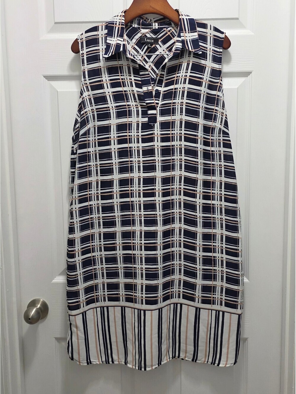 Lux II Sleeveless Plaid Collared Blouse Top Size 16